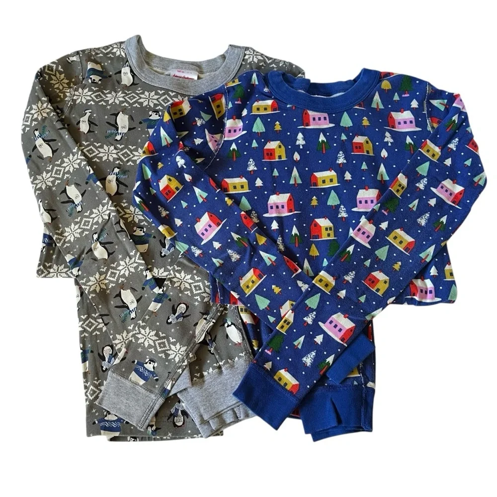 Hanna Andersson bundle of 2 organic cotton long john holiday winter pajama sets